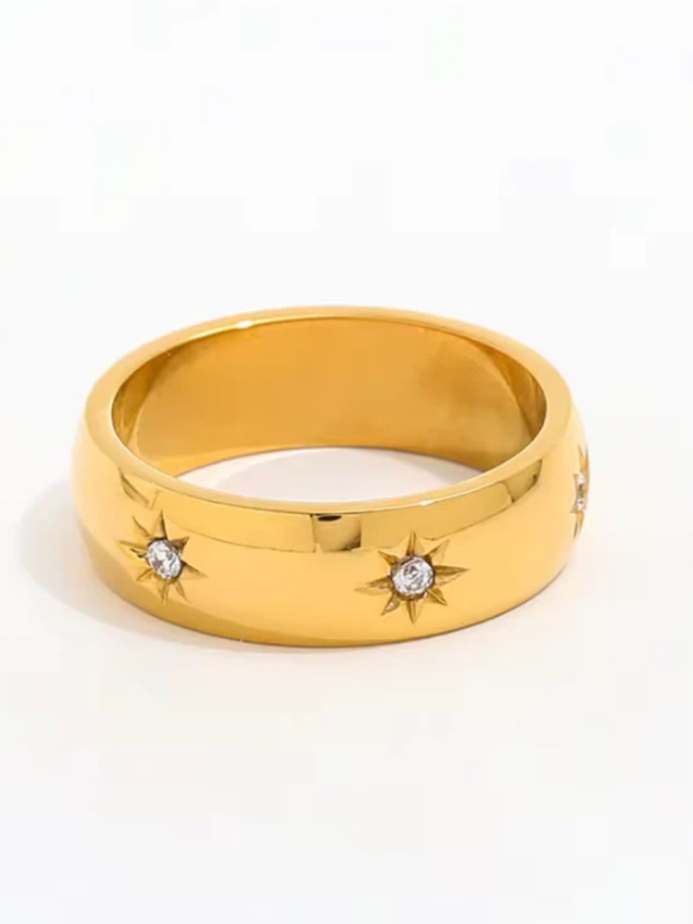 Gold plated Starburst CZ Dome Ring - Women Jewelry